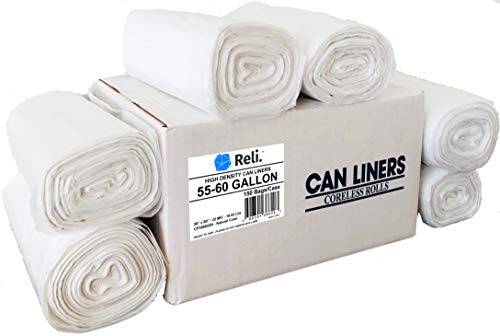 Book Cover Reli. Easy Grab Trash Bags, 55-60 Gallon (150 Count) (Clear) - Star Seal Super High Density Rolls (Heavy Duty Can Liners, Garbage Bags, Bulk Bags with 50, 55, 60 Gallon Capacity) (Clear)