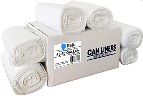 Reli. Easy Grab Trash Bags, 55-60 Gallon (150 Count) (Clear) - Star Seal Super High Density Rolls (Heavy Duty Can Liners, Garbage Bags, Bulk Bags with 50, 55, 60 Gallon Capacity) (Clear)