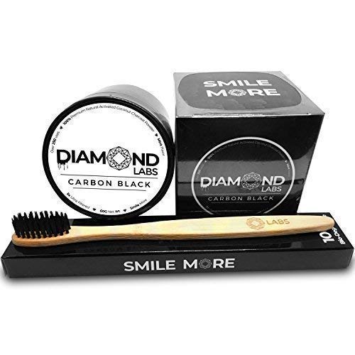 Diamond Labs | Premium Activated Carbon Charcoal Teeth Whitening Kit | Large (2oz) Size | Includes (1) FREE Bamboo Toothbrush + FREE Downloadable E-Book | Mint Flavor
