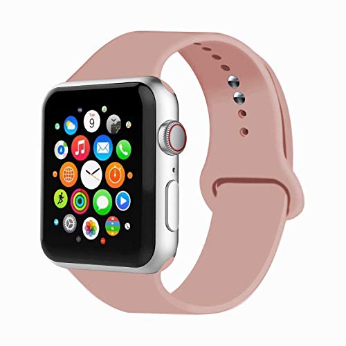 Book Cover IYOU Sport Band Compatible with Watch Band 38MM 42MM 40MM 44MM, Soft Silicone Replacement Sport Strap Compatible with 2018 Watch Series 5/4/3/2/1(Vintage Rose,38MM, S/M)