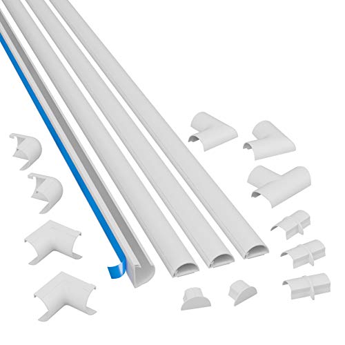 D-Line White Medium Cord Cover Kit, 13FT Self-Adhesive Wire Hider, Cable Raceway to Hide Wires on Wall, Cable Management - 4 x 39in Lengths and Accessories