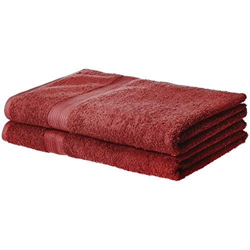 Book Cover AmazonBasics Fade-Resistant Cotton Bath Sheet Towel - Pack of 2, Crimson Red