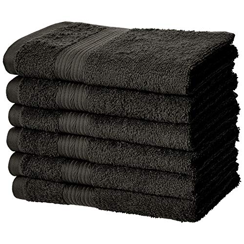 Book Cover Amazon Basics Fade-Resistant Cotton Hand Towel - Pack of 6, Black