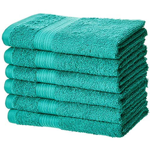 Book Cover Amazon Basics Fade-Resistant Cotton Hand Towel - Pack of 6, Teal