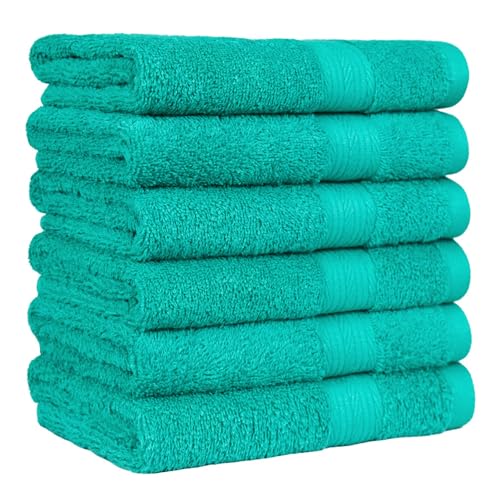Amazon Basics Fade-Resistant Cotton Hand Towel - Pack of 6, Teal