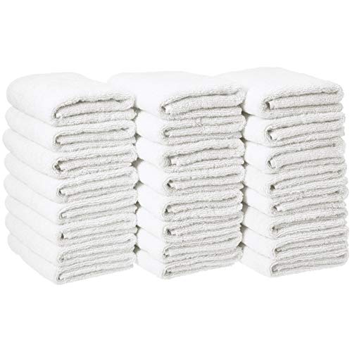 Book Cover Amazon Basics Cotton Hand Towels, White - 24-Pack