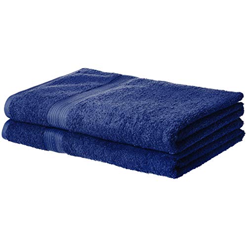 Book Cover AmazonBasics Fade-Resistant Cotton Bath Sheet Towel - Pack of 2, Navy Blue