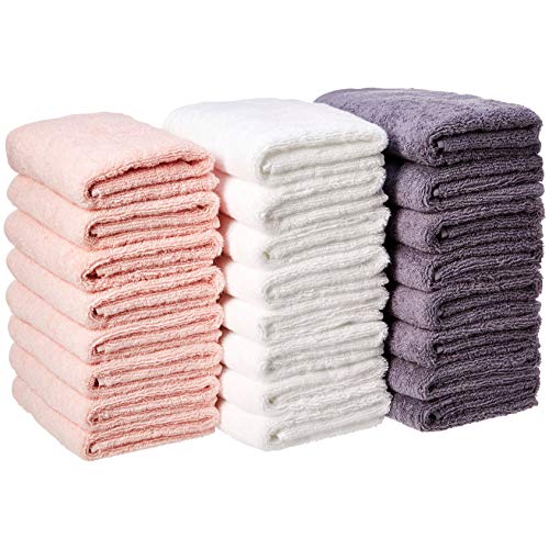 Book Cover Amazon Basics Cotton Hand Towel - 24-Pack, Multi-Color (Petal Pink, Lavender, White)