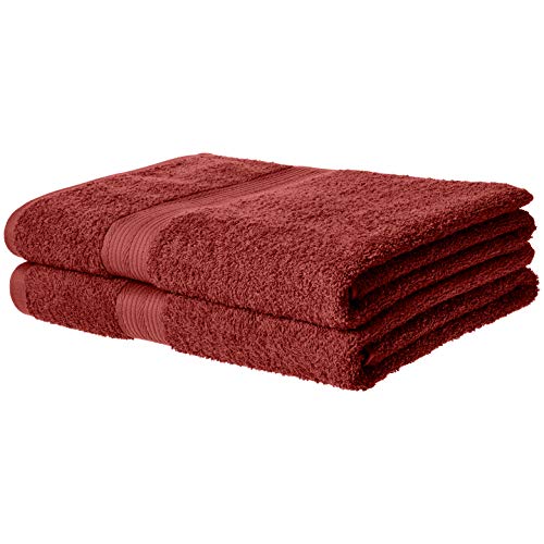 Book Cover AmazonBasics Fade-Resistant Cotton Bath Towel - Pack of 2, Crimson Red