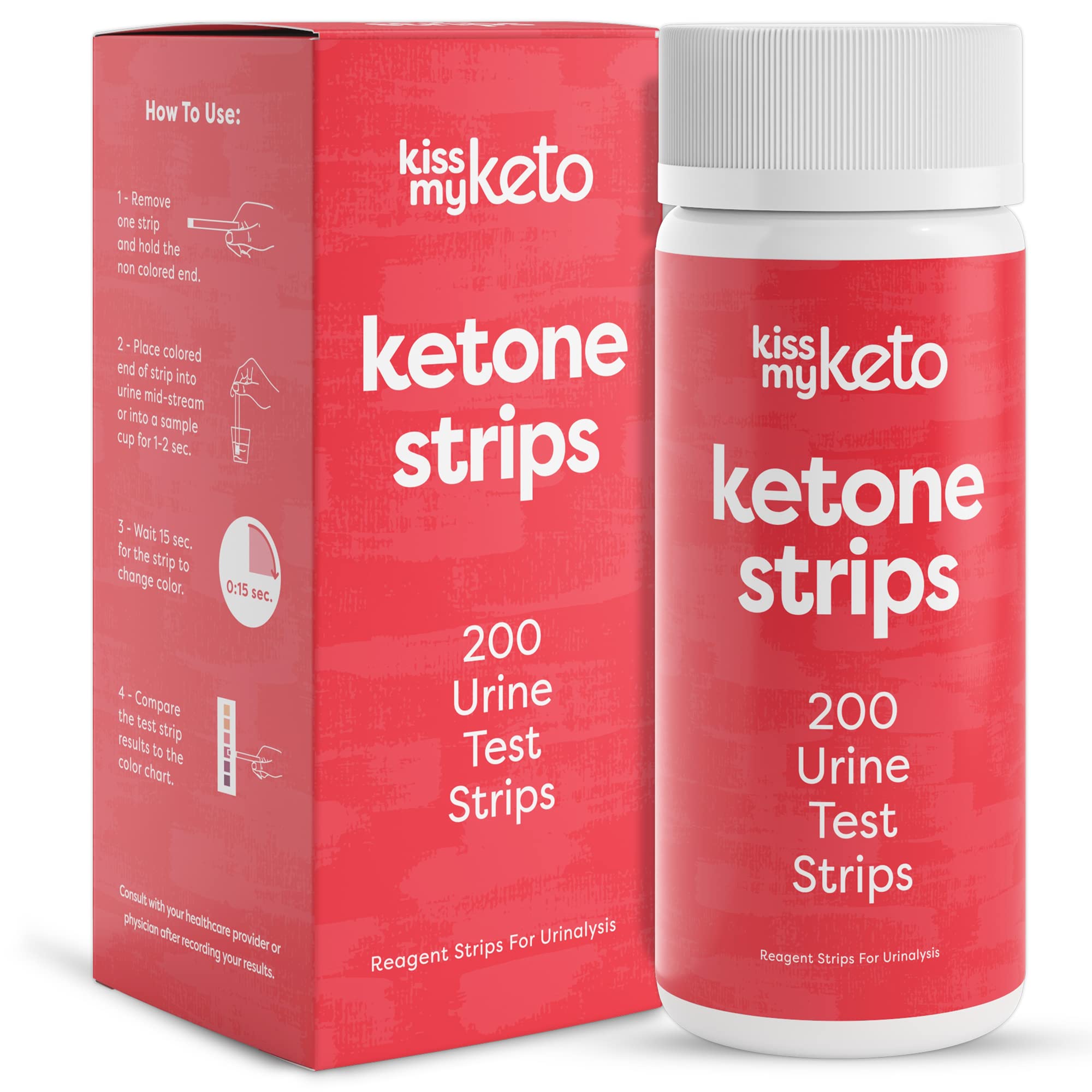 Book Cover Kiss My Keto Test Strips - Ketone Urine Strips 200ct NEW + IMPROVED for Ketogenic, Atkins, Low Carb, Paleo Diets, Urinalysis Test Kit, Detailed Instructions, Accurate Color Chart For Measuring Ketones