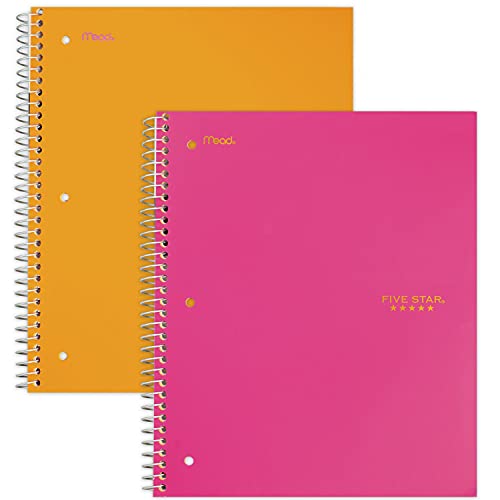 Five Star Spiral Notebooks, 1 Subject, College Ruled Paper, 100 Sheets, 11" x 8-1/2", Orange, Pink, 2 Pack (38441)