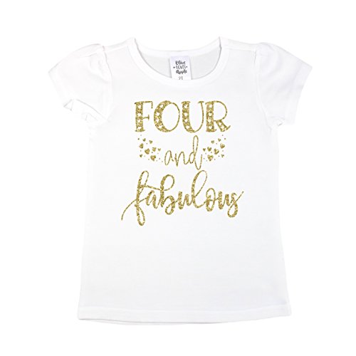 Olive Loves Apple Four and Fabulous 4th Birthday Shirt Girl Fourth Birthday Shirt for Girls Glitter Gold