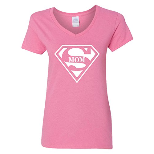 GOOD SHOPPERS ACTIVEWEAR Super Mom V-Neck T-Shirt Womens Supergirl Superman Superwoman Movie Girl Mother