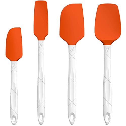 M KITCHEN WORLD Heat Resistant Silicone Spatulas Set - Rubber Spatula Kitchen Utensils Non-Stick for Cooking, Baking and Mixing - Ergonomic, Bakeware Set of 4, Orange