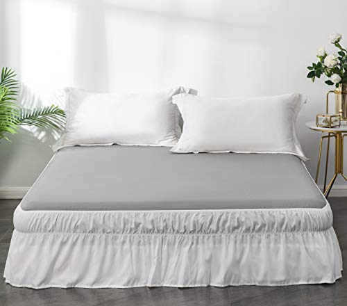 Book Cover AYASW Bed Skirt 14 Inch Drop Dust Ruffle Three Fabric Sides Wrap Around with Elastic No Top Easy On (Queen, White)