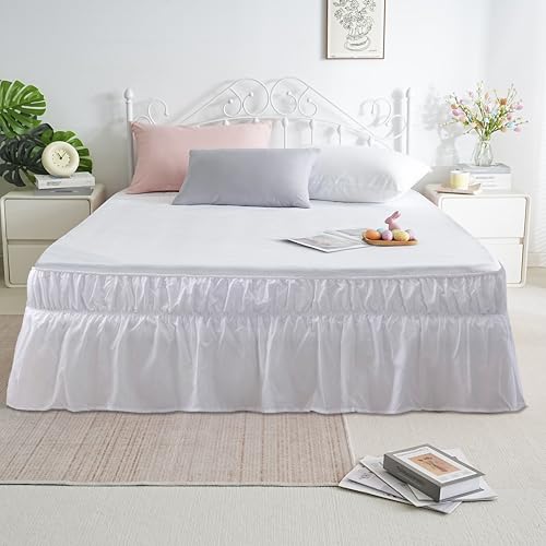 AYASW Bed Skirt Queen Size 14 inch Drop Premium Soft and Cozy Brushed Microfiber Dust Ruffle Three Fabric Sides Wrap Around with Elastic No Top Easy On Stable White