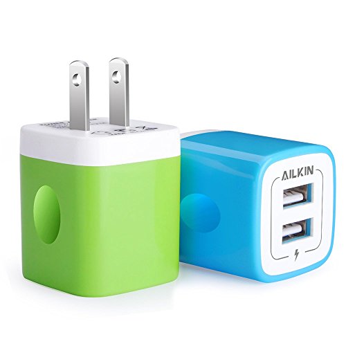 Wall Charger, Ailkin 2.1Amp 2-Port USB Phone Charger Home Travel Plug Power Adapter Replacement for iPhone X 8/7/6 Plus/5S/4S,iPad, iPod, Samsung Galaxy S7 S6, HTC, LG, Table, Motorola and More(2Pcs)