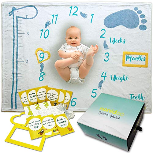 Nonidoo Baby Milestone Blanket Complete Package | Beautiful memories of your boy or girl | Super soft Unisex Photo Backdrop |16 Free Bonus Accessories| Unique Box for Baby Shower Gifts | Fleece Growth Blanket