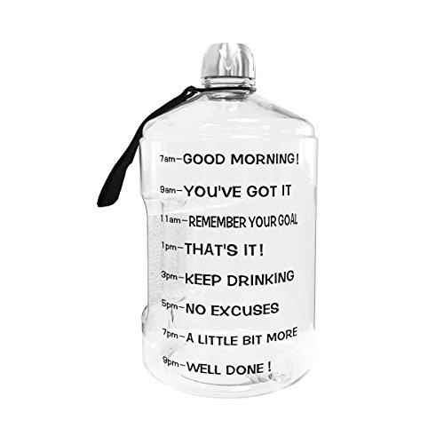 BuildLife 1 Gallon Water Bottle Motivational Fitness Workout with Time Marker/Drink More Daily/Clear BPA Free/Large 128OZ Capacity Throughout The Day(Transparent,1 Gallon)