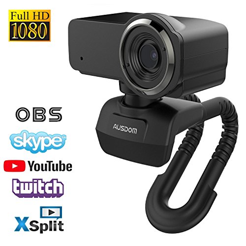 Ausdom Full HD Laptop Webcam, 1080P Streaming Web Camera with Built-in Stereo Microphone, Widescreen Video Calling and Recording Desktop or PC USB Camera for YouTube Xsplit Mixer Skype Twitch OBS