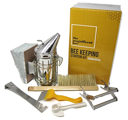 Book Cover Premium Beekeeping Supplies Starters Kit | 6 Piece Tool Set | Includes Bee Hive Smoker, Uncapping Fork Tool, Bee Brush, Frame Grip, Extracting Scraper, Bee Feeder Tool