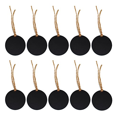 ULTNICE 10Pcs Mini Chalkboard Double Sided Round Small Blackboard Message Board with Hemp Rope for Home Wedding Decoration Pendant DIY Accessories
