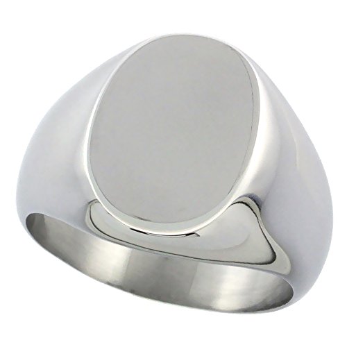 Surgical Stainless Steel Oval Signet Ring Solid Back Flawless Finish 5/8 inch, Sizes 5 to 10