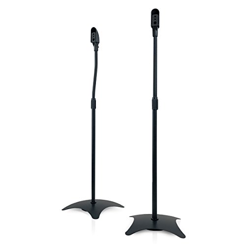 9HORN Pair of Metal Speaker Stands Floor Pole Mounts Height Adjustable for Vizio Bose Samsung Harman (Black, 1 Pair)