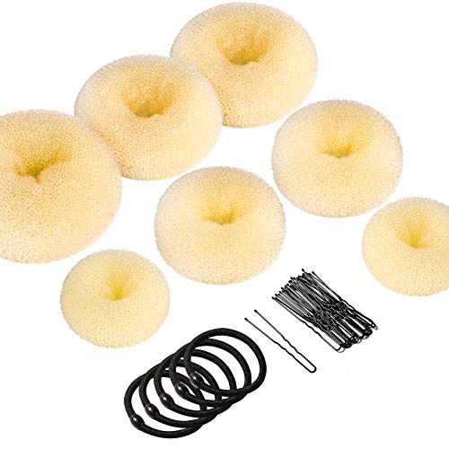 Teenitor Donut Bun Maker, Teenitor Hair Bun Maker Ring Style Bun Maker Set with 5 Bands& 20 Bobby Pins & 7 Buns For Chignon Hair Styles Beige (2 Small 2 Medium 2 Large 1 Extra-large)