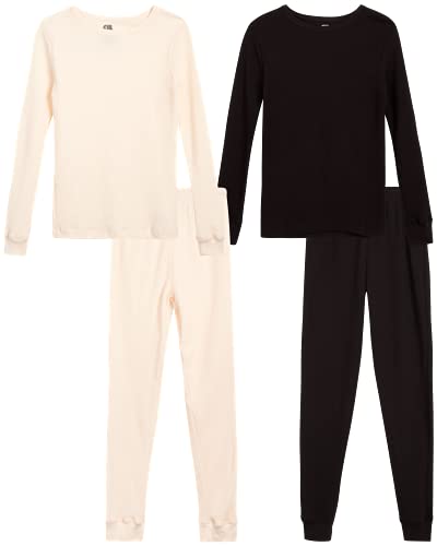 ONLY BOYS’ Thermal Underwear Set – 4 Piece Waffle Knit Top and Long Johns (2T-16)