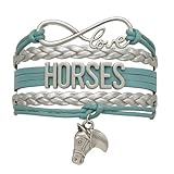 Infinity Collection Horse Bracelet – Teal and Silver Love Horses Charm Bracelet – Equestrian Jewelry Gift for Horse Lover and Riders – Cute Equestrian Accessories and Birthday Gifts