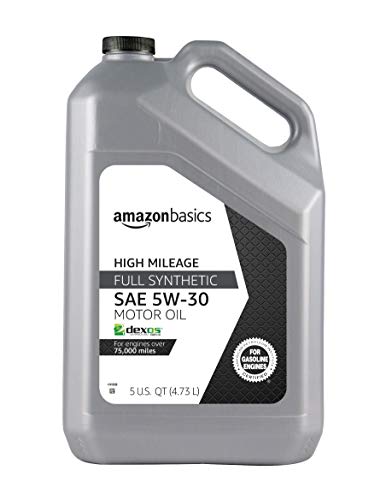 Book Cover Amazon Basics High Mileage Motor Oil - Full Synthetic - 5W-30 - 5 Quart