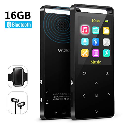 Book Cover MP3 Player with Bluetooth,16GB Music Player with FM Radio/Voice Recorder,HiFi Lossless Sound Quality,Metal, Alarm Clock, Touch Button, HD Sound Quality Earphone, 2018 Newest Model, with an Armband