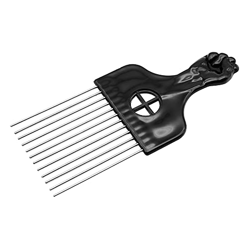 OSMOFUZE Afro Pick Lift Black Fist Metal Hair Comb, Detangle Wig Braid Hair Styling Comb for African (Square, 1 Pack)