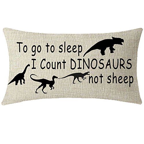 Book Cover NIDITW Nice Gift Animal Dinosaurs Funny Words to Go to Sleep I Count Dinosaurs Not Sheep Waist Lumbar Throw Pillow case Cushion Cover Pillowcase for Sofa Home Decorative Rectangle 12x20 Inches