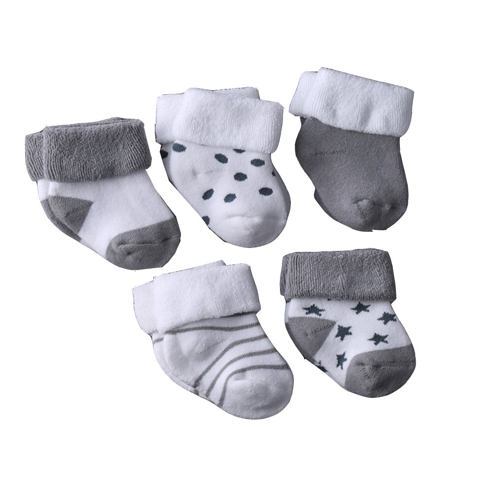 Evelin LEE Kids Unisex Baby Toddler Soft Socks 5 Pairs Crew Walkers Newborn Gift 0-4 months Style 3-gray