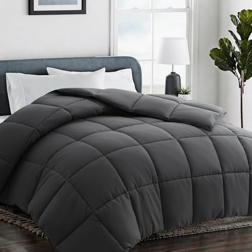 COHOME King 2100 Series Fluffy Soft Warm Comforter Down Alternative Quilted Duvet Insert with Corner Tabs All-Season - Plush Microfiber Fill - Reversible - Machine Washable - Dark Grey