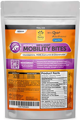 Zesty Paws Mobility Bites Dog Joint Supplement - Hip and Joint Chews for Dogs - Pet Product with Glucosamine, Chondroitin, & MSM + Vitamins C and E for Dog Joint Relief – Advanced - Chicken – 10 Count