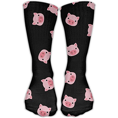KAKARE Men Women Classics Crew Socks Funny Pink Pig Face Black Personalized Athletic Socks 30cm Long-All Season