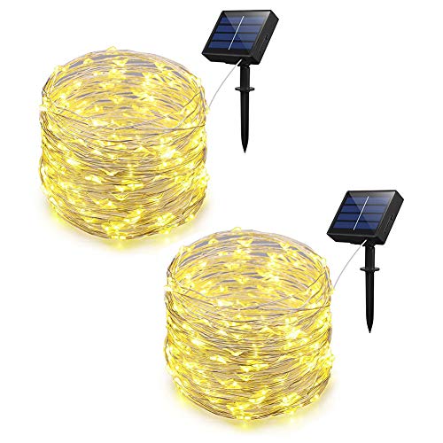 Adecorty Solar Powered String Lights, Outdoor String Lights 2 Pack 200 LED 66ft 8 Modes Starry String Lights Indoor/Outdoor Waterproof Solar Decoration Lights for Garden Home Party Decor (Warm White)