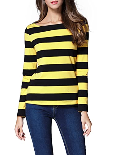 HUHOT Women's Long Sleeve Boat Neck Striped Relax Fit Christmas Tee Shirts