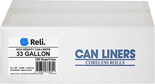 Book Cover Reli. SuperValue 33 Gallon Trash Bags (250 Count Bulk) Clear 30 Gallon - 33 Gallon Trash Bags / Garbage Bags - Clear Recycling Bags / Can Liners for 30 Gal - 32 Gal - 33 Gal - 35 Gal Strength