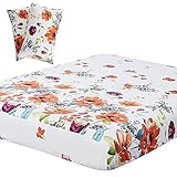 Vaulia Lightweight Microfiber Sheets, Colorful Flower Printed Pattern, Red/Orange Twin Size, 3-Piece Set (1 Fitted Sheet, 2 Pillowcases)