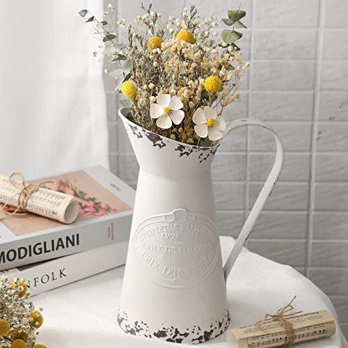 APSOONSELLljm French Style Country Primitive Jug Rustic Metal Pitcher Flower Vase for for Home Decoration