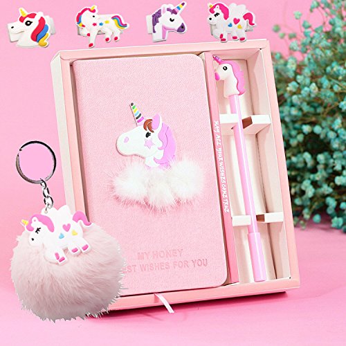 Book Cover foci cozi Unicorn Journal Gel Pens Stationery Set Pendant Unicorn Key Ring-Lovely Birthday Unicorn Gifts For girls Of All Ages: 3 4 5 6 7 8 9