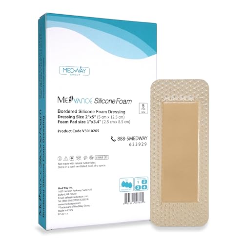 MedVanceTM Silicone - Bordered Silicone Adhesive Foam Dressing, 5 cm x 12.5 cm (3 cm x 8.5 cm pad) Box of 5 dressings