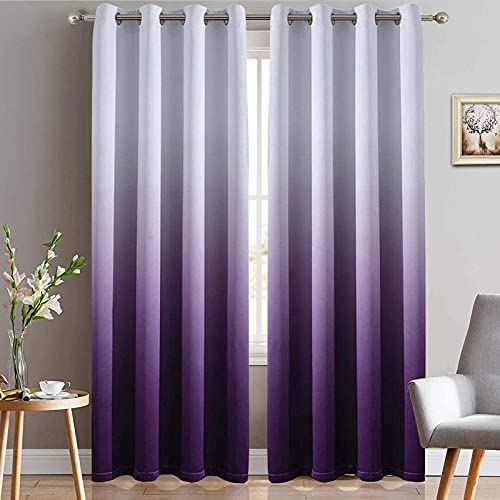 Book Cover Yakamok Light Blocking Gradient Color Curtains Purple Ombre Blackout Curtains Room Darkening Thermal Insulated Grommet Window Drapes for Living Room/Bedroom (Purple, 2 Panels, 52x84 Inch)