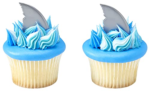 DECOPAC Shark Fin Cake Picks, 72-Pack, Cupcake Toppers, Reusable Decorations for Cakes, Cupcakes and other Bakes, Surprise Guests at Beach-Themed or Shark Week Parties