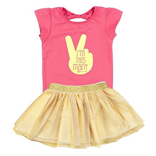 Fayfaire Second Birthday Outfit Girl | 2nd Bday Gift Shirt & Tutu I’m This Many 2T-3T