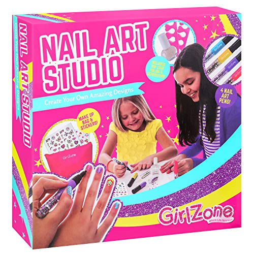 Book Cover GirlZone Nail Art Studio Set, Nail Art Stickers, 3 Nail Salon Pens and Makeup Bag, Great Birthday Gift for Girls